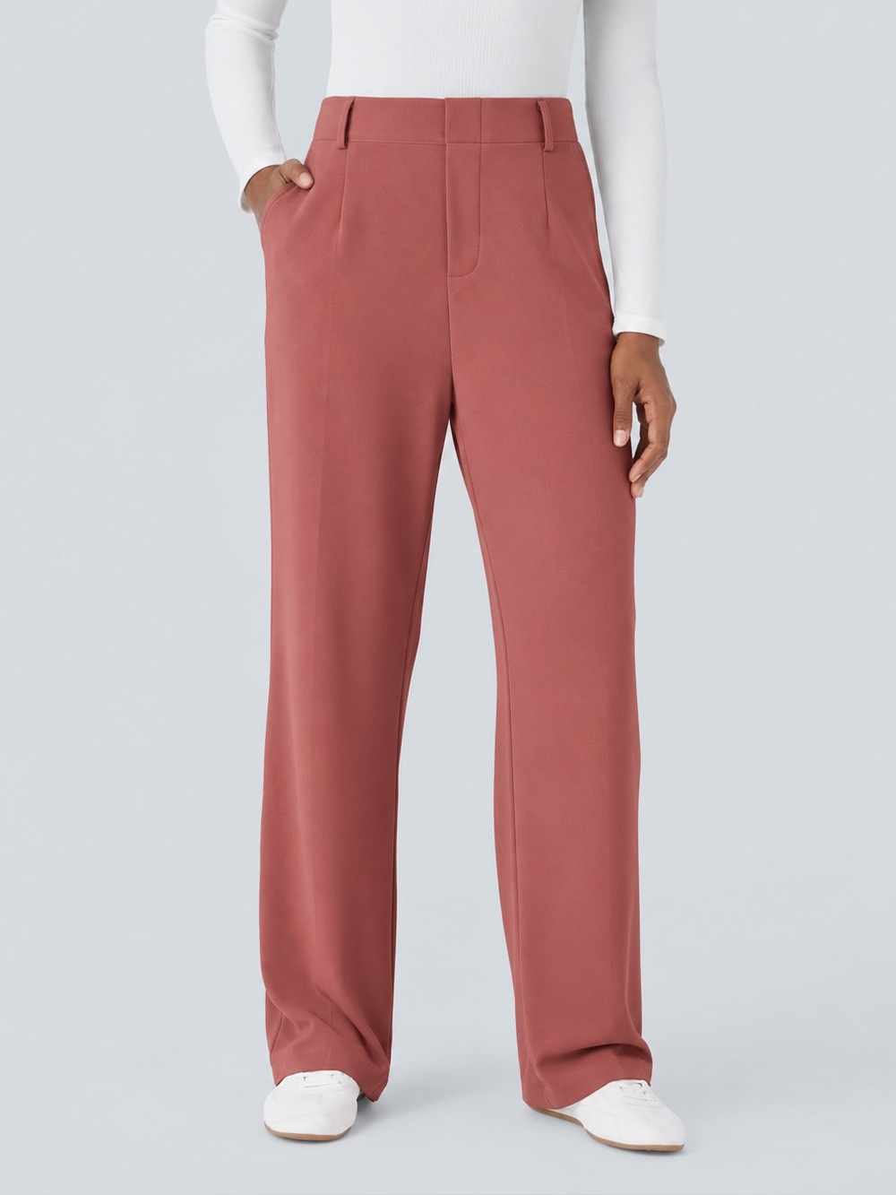 Halara Flex High Waisted Pocket Waffle Work Pants Rose Tan M Regular